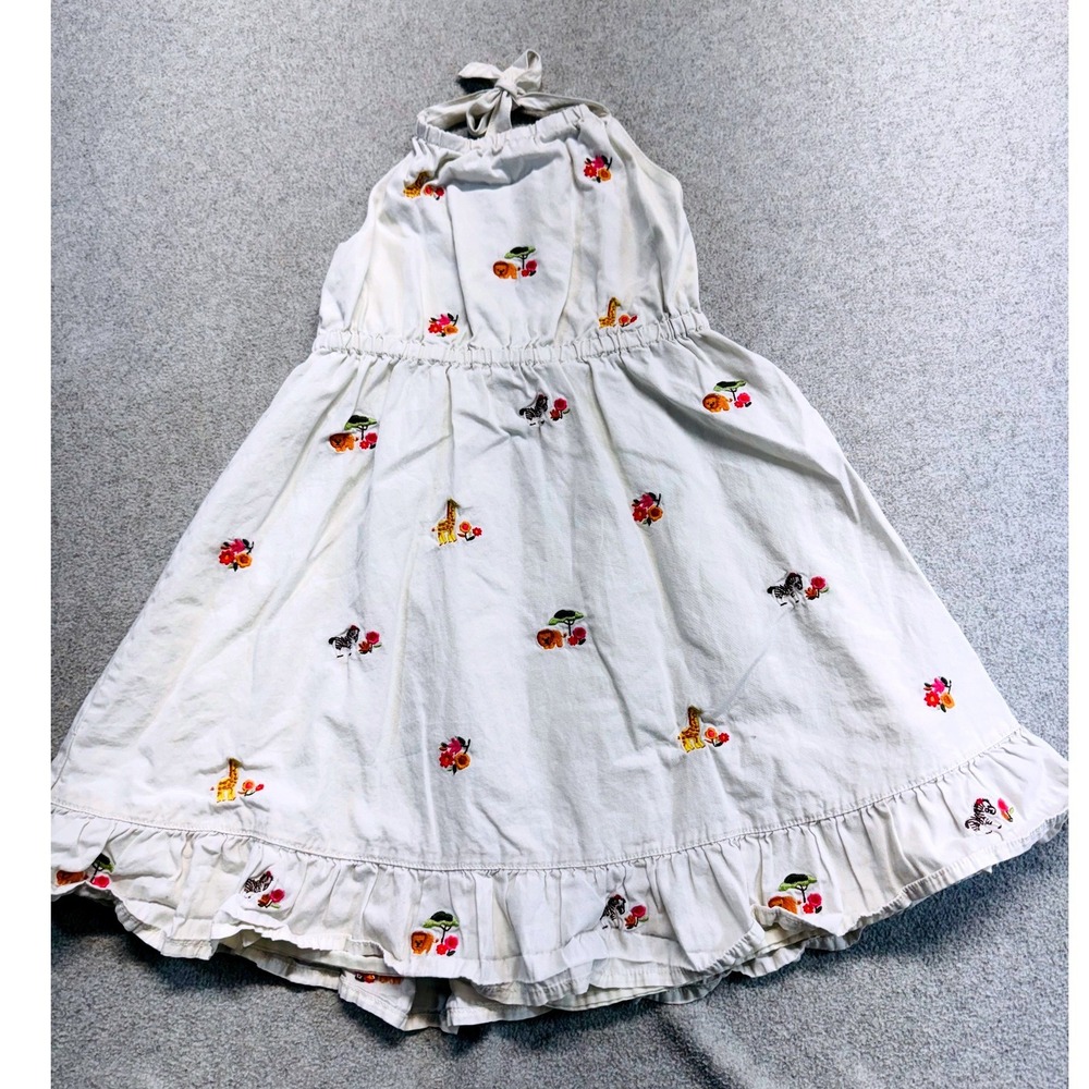 Gymboree 4T Safari Animals Embroidered Halter Dress Girls White Cotton Summer